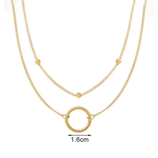 Gold Plated Stainless Steel Anti Tarnish Dual Layered Chain Hoop Pendant Necklace