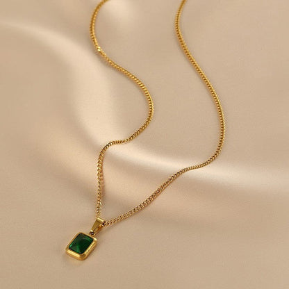 Gold Plated Stainless Steel Anti Tarnish Snake Chain Green Emerald Studded