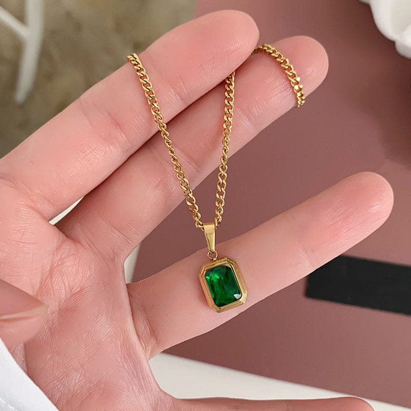 Gold Plated Stainless Steel Anti Tarnish Snake Chain Green Emerald Studded