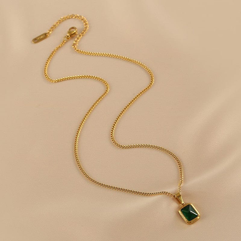 Gold Plated Stainless Steel Anti Tarnish Snake Chain Green Emerald Studded