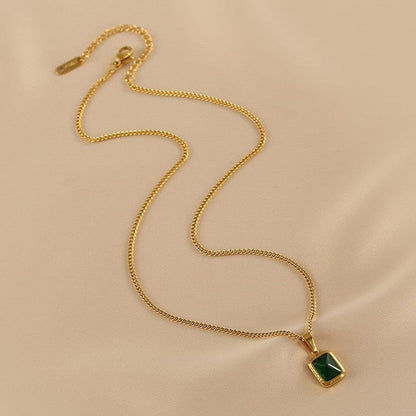 Gold Plated Stainless Steel Anti Tarnish Snake Chain Green Emerald Studded