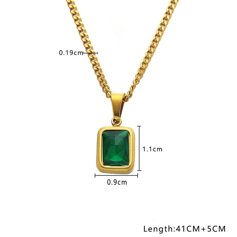 Gold Plated Stainless Steel Anti Tarnish Snake Chain Green Emerald Studded