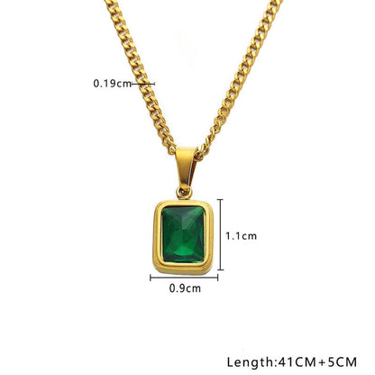 Gold Plated Stainless Steel Anti Tarnish Snake Chain Green Emerald Studded