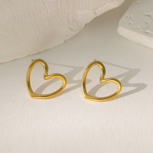 Gold Plated Anti Tarnish Stainless Steel Heart Themed Stud Earrings