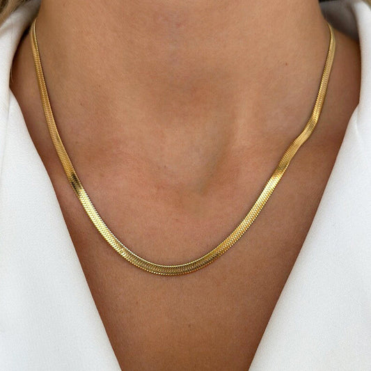 Gold Plated Anti Tarnish Stainless Steel Flat Snake Chain Necklace