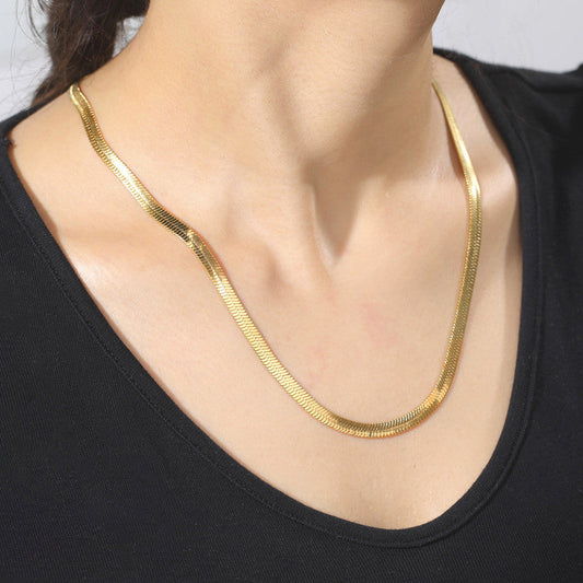 Gold Plated Anti Tarnish Stainless Steel Flat Snake Chain Necklace